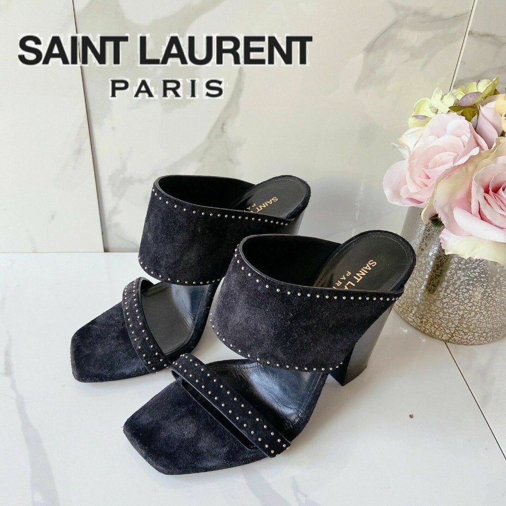 YSL Saint Laurent Paris Oak Heel Mule Sandals 7.5